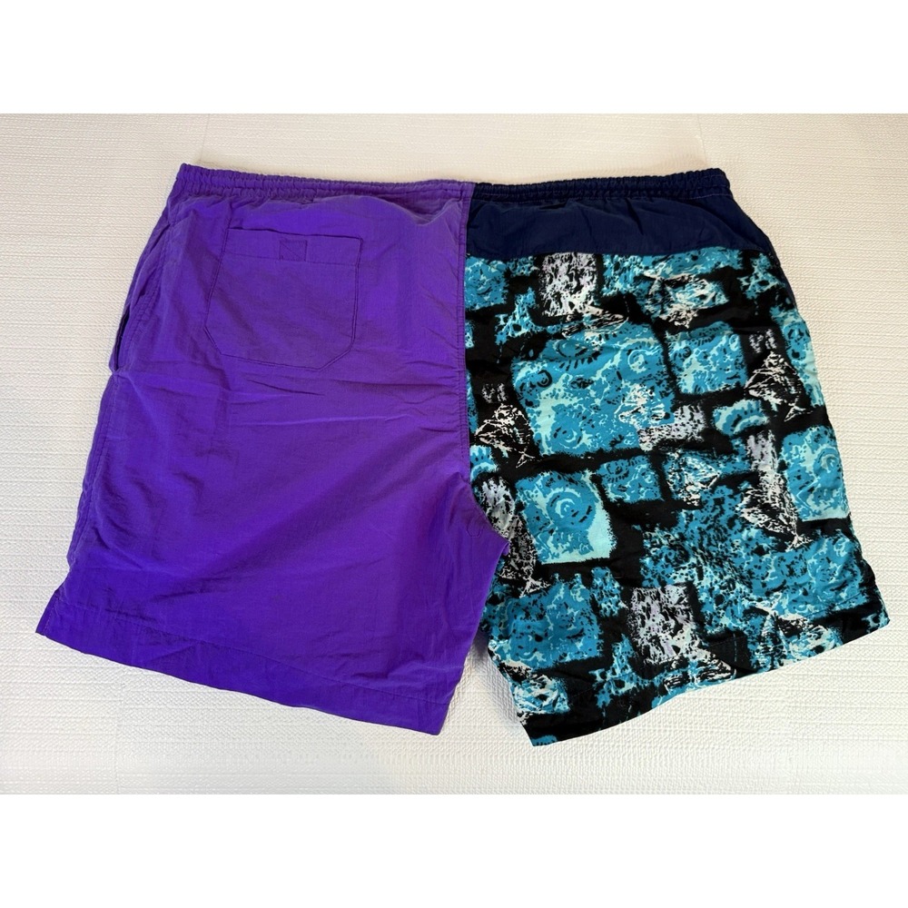 Vintage Dash 90s Colorblock‎ Swim Trunks XL Purple Teal Surf Beach Shorts Mesh - Picture 7 of 9